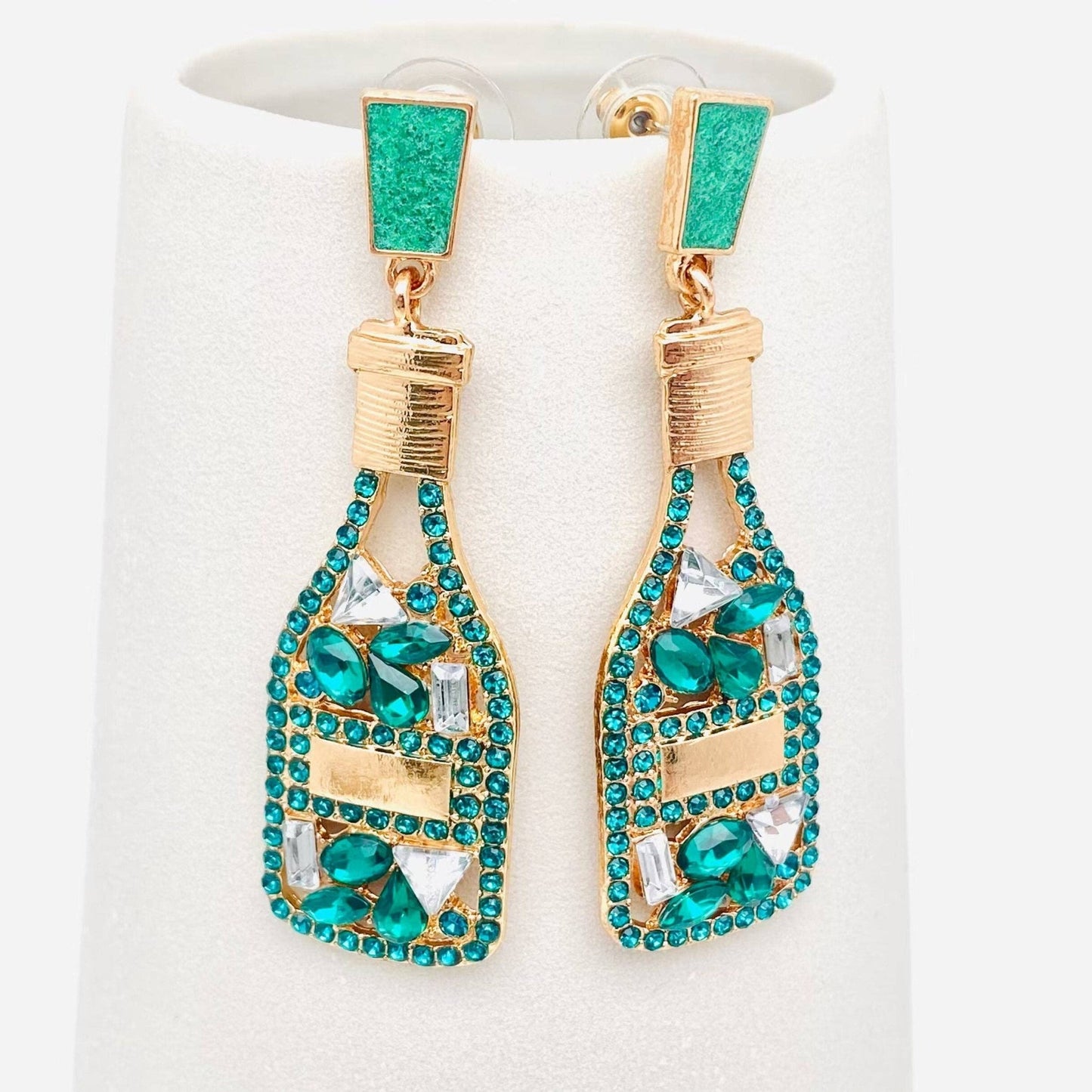 Colored Rhinestone Wine Bottle Shape Earrings - Nifty Decor & More