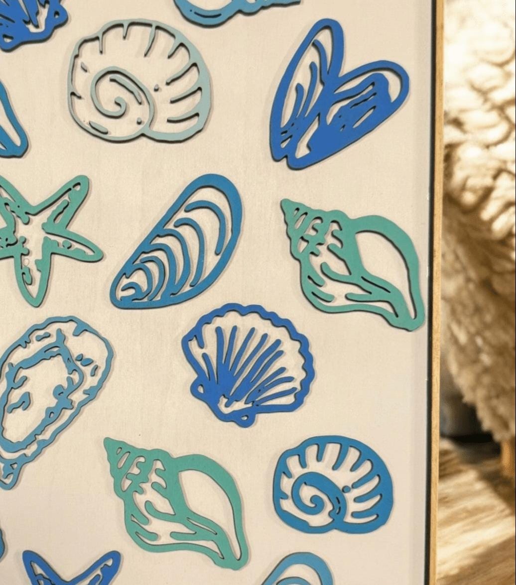 Colorful Blue Seashell Canvas Art, Beautiful Coastal Decoration for Home, Thoughtful Gift for Beach House or Sea Lovers - Nifty Decor & More