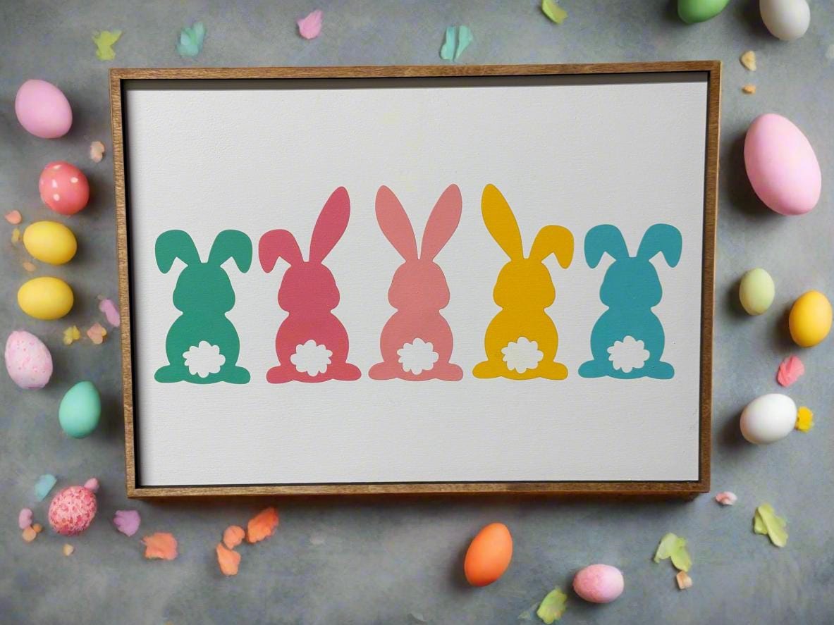 Colorful Cotton Tail Sign: Rustic Easter Bunny Decor (14.5" X 10.5") - Nifty Decor & More