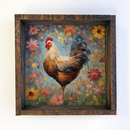 Colorful Floral Chicken Farmhouse Canvas Wall Art, Rustic Decor, Farmhouse Style, Colorful Wall Decor, Kitchen Wall Art, Nature Lover Gift - Nifty Decor & More