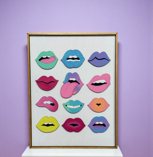 Colorful Lips Wall Sign, Pastel Rainbow Decor for Bedroom, Fun Gift for Her