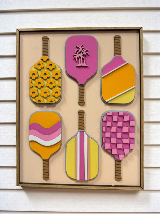 Colorful Pickleball Paddle Wall Art — Bright Pink, Yellow, Orange & White Decor for Sports Lovers & Game Room Vibes — Perfect Gift for Athletes