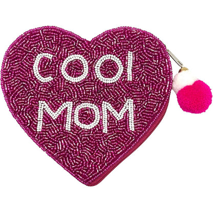 COOL MOM Heart Beaded Coin Pouch - Nifty Decor & More