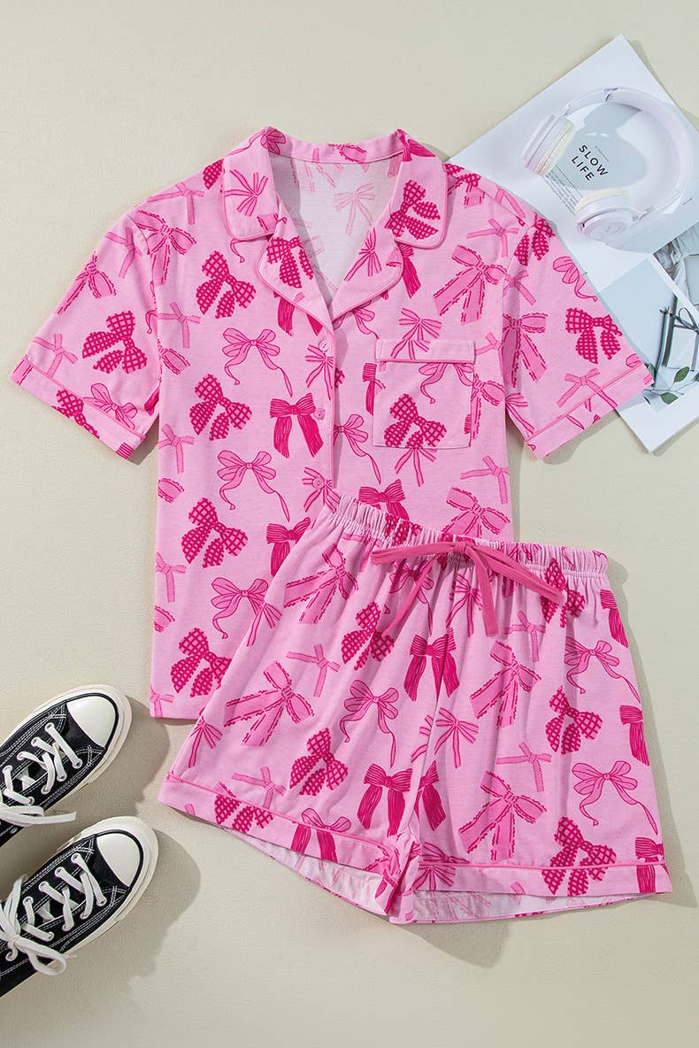 Coquette Bow Print Pajamas Lounge Set, Soft & Chic Sleepwear for Relaxing Nights, Perfect Gift for Stylish Women - Nifty Decor & More