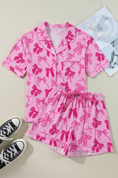 Coquette Bow Print Pajamas Lounge Set, Soft & Chic Sleepwear for Relaxing Nights, Perfect Gift for Stylish Women - Nifty Decor & More