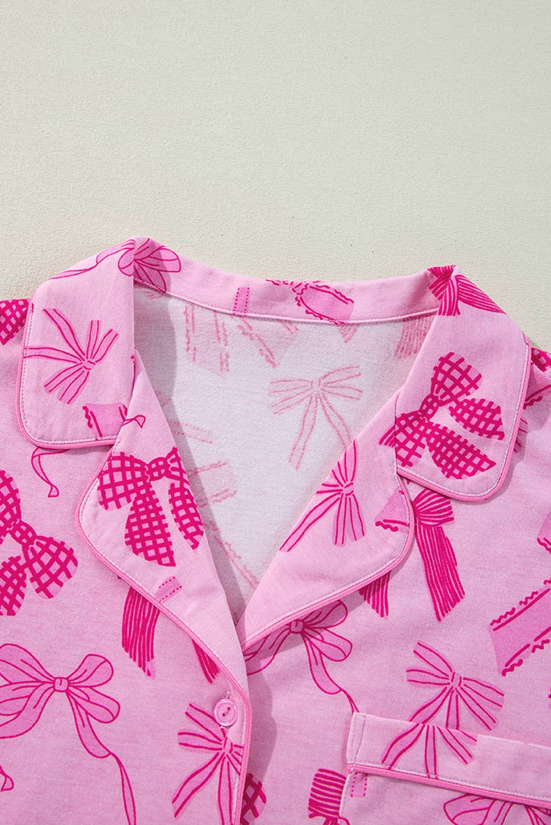 Coquette Bow Print Pajamas Lounge Set, Soft & Chic Sleepwear for Relaxing Nights, Perfect Gift for Stylish Women - Nifty Decor & More