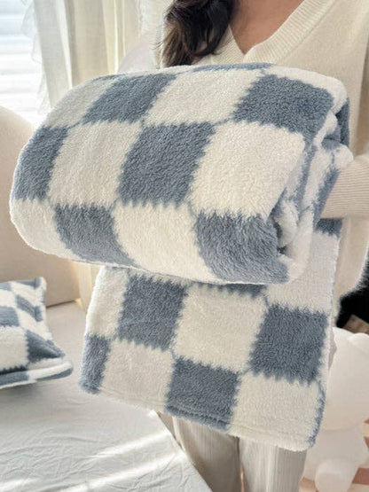 Personalized Checkered Fleece Blanket, Pink or Blue Blankets Blue 15”x9.5”