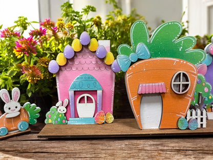 Cotton Tail Village: Easter Set Decor for Festive Home Styling, Celebration, Spring Decorations, Bunny Figurines, & More Table decor