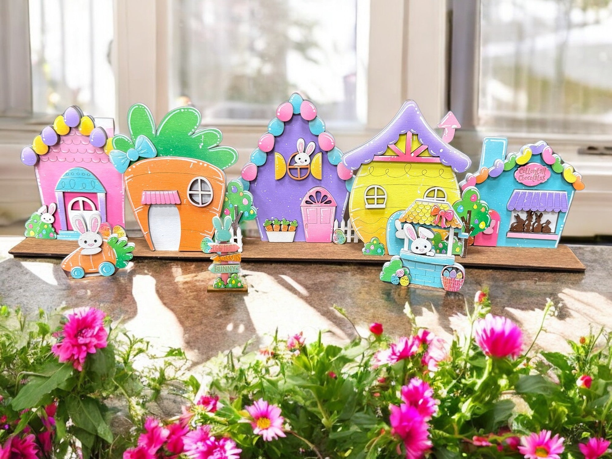 Cotton Tail Village: Easter Set Decor for Festive Home Styling, Celebration, Spring Decorations, Bunny Figurines, & More Table decor