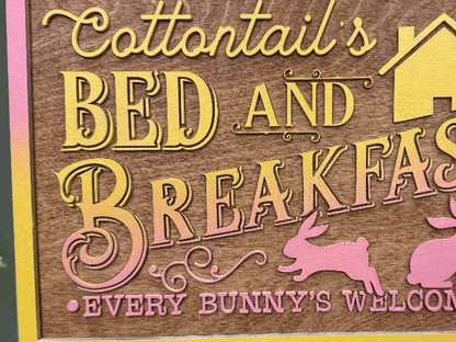 Cottontail’s Bed and Breakfast Sign | Easter Spring Decor | Rustic Bunny Wall Art for Home & Garden - Nifty Decor & More