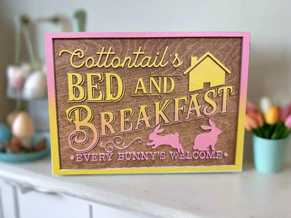 Cottontail’s Bed and Breakfast Sign | Easter Spring Decor | Rustic Bunny Wall Art for Home & Garden - Nifty Decor & More