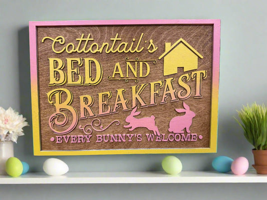 Cottontail’s Bed and Breakfast Sign | Easter Spring Decor | Rustic Bunny Wall Art for Home & Garden