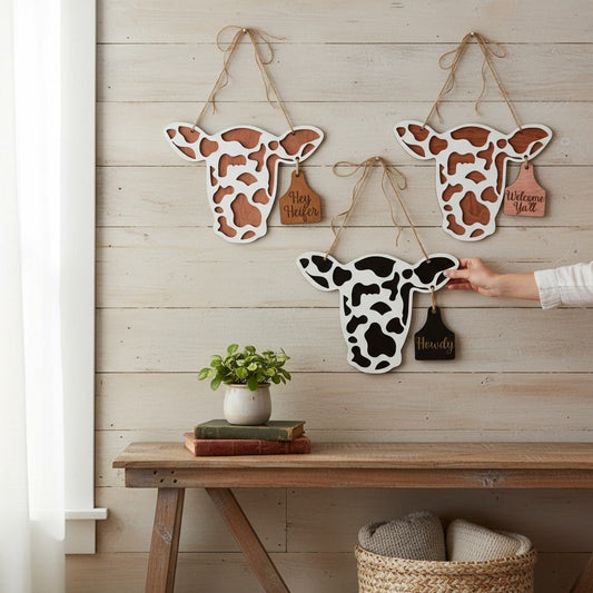 Cow Head with Ear Tag Door Hanger - Nifty Decor & More
