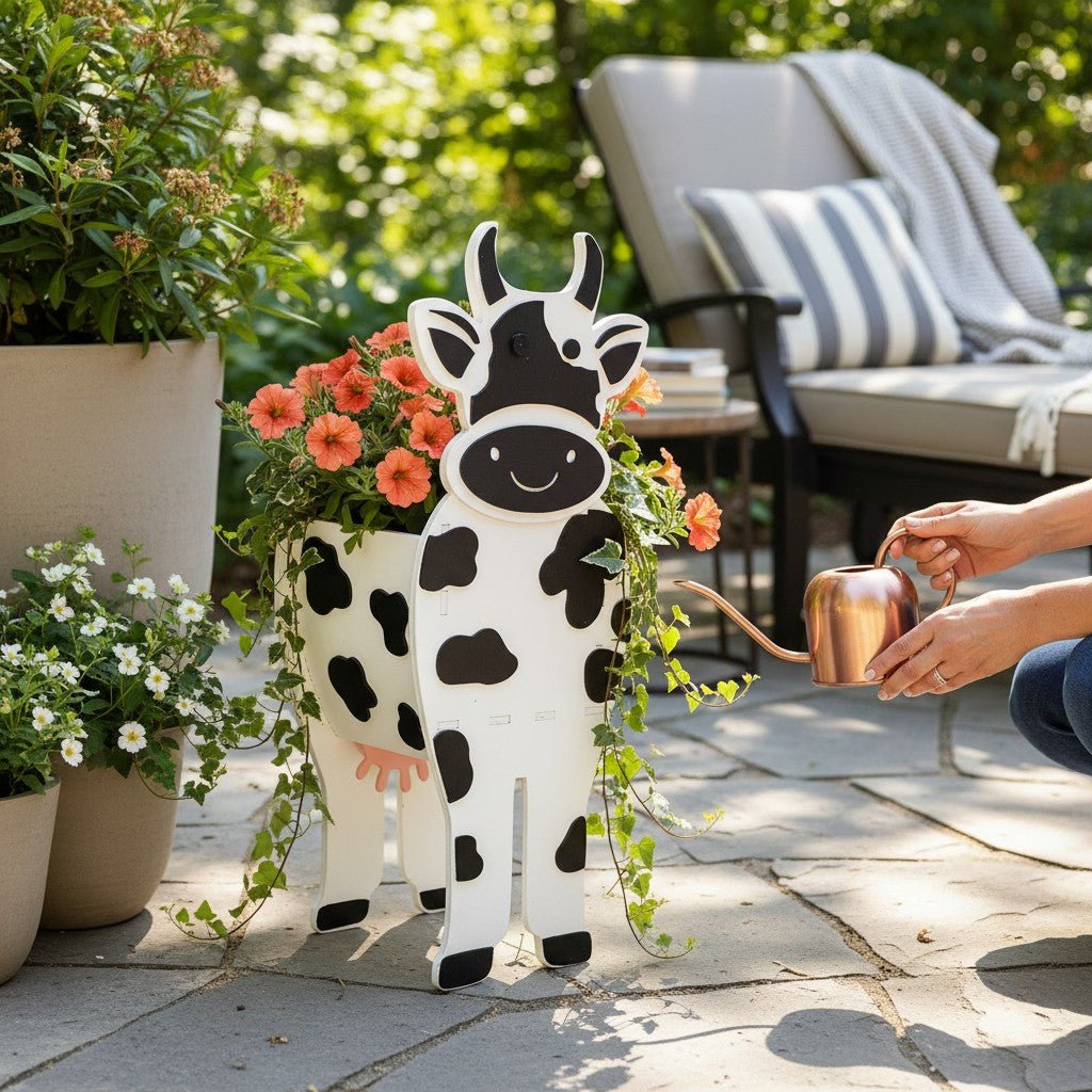 Cow Planter Box Farmhouse Wooden Animal Planter Garden Decor - Nifty Decor & More