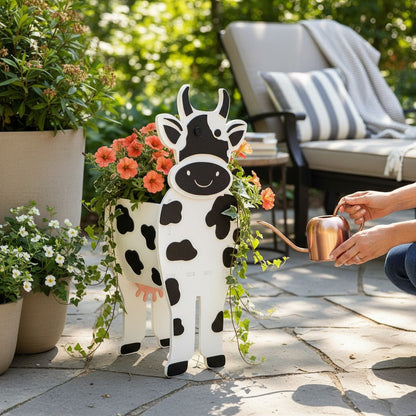 Cow Planter Box Farmhouse Wooden Animal Planter Garden Decor - Nifty Decor & More