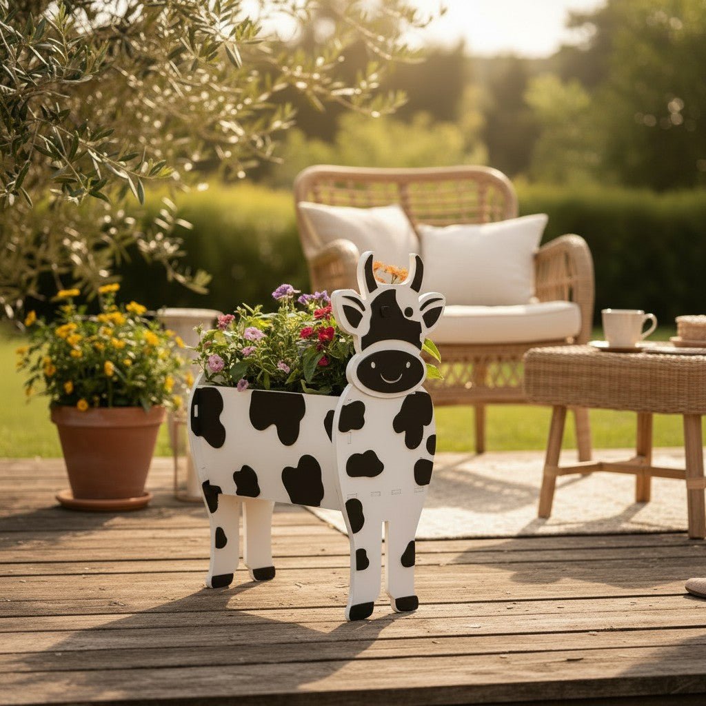 Cow Planter Box Farmhouse Wooden Animal Planter Garden Decor - Nifty Decor & More