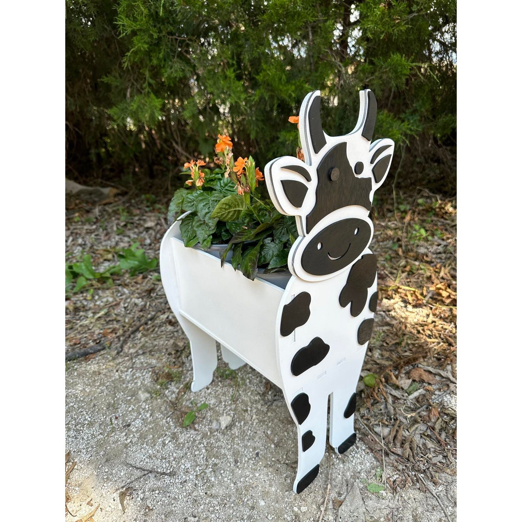 Cow Planter Box Farmhouse Wooden Animal Planter Garden Decor - Nifty Decor & More