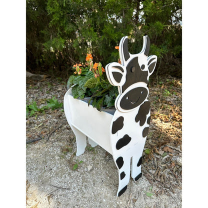 Cow Planter Box Farmhouse Wooden Animal Planter Garden Decor - Nifty Decor & More