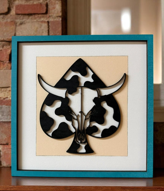 Cow Skull Spade Wall Art, Western Girly Cowgirl Vibes for Girls’ Room Decoration, Unique Gift for Wild Hearts Wall Art