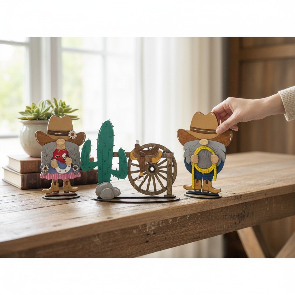 Cowboy and Cowgirl Gnomes Rustic Western Table Decor - Nifty Decor & More