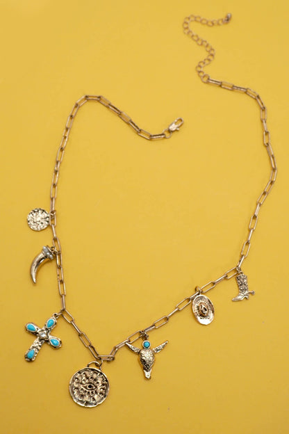 Cowboy Hat & Cross Charm Necklace, Western Inspired Statement Jewelry for Her Gift - Nifty Decor & More