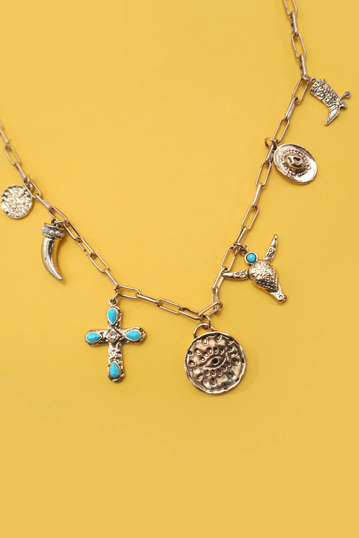 Cowboy Hat & Cross Charm Necklace, Western Inspired Statement Jewelry for Her Gift charm necklace