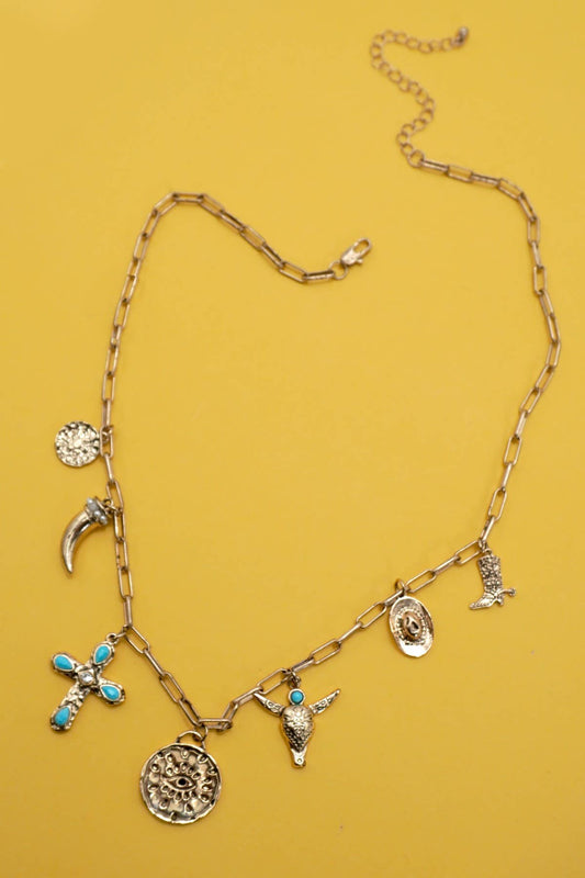 Cowboy Hat & Cross Charm Necklace, Western Inspired Statement Jewelry for Her Gift - Nifty Decor & More