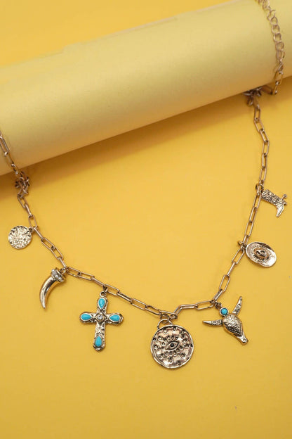 Cowboy Hat & Cross Charm Necklace, Western Inspired Statement Jewelry for Her Gift charm necklace