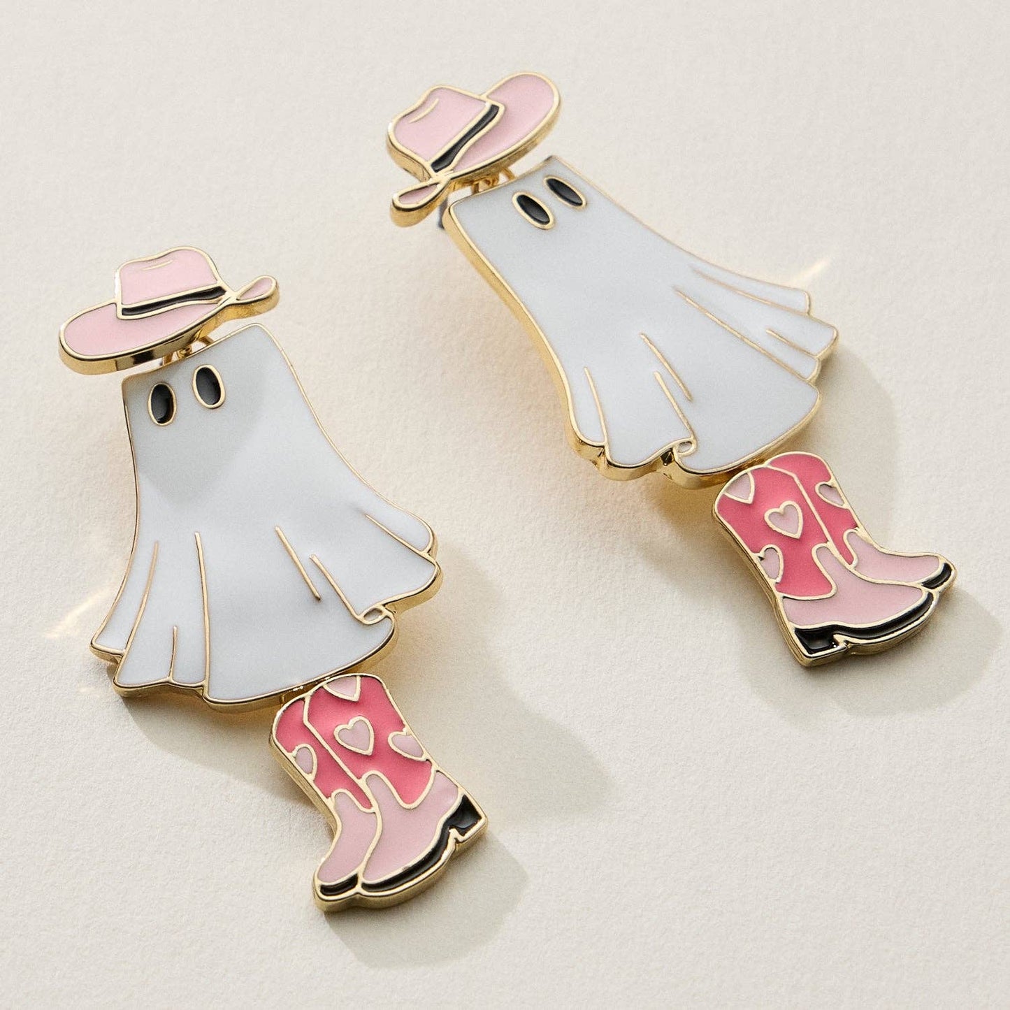 Cowgirl Ghost Enamel Earrings with Pink Boots - Nifty Decor & More