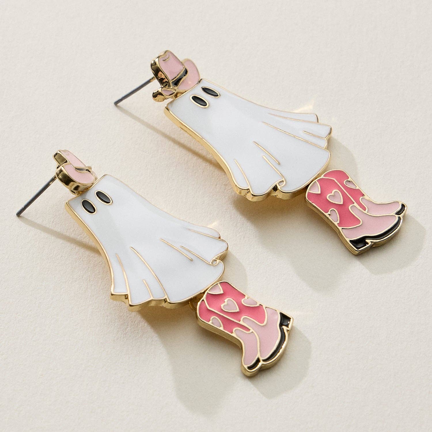 Cowgirl Ghost Enamel Earrings with Pink Boots - Nifty Decor & More