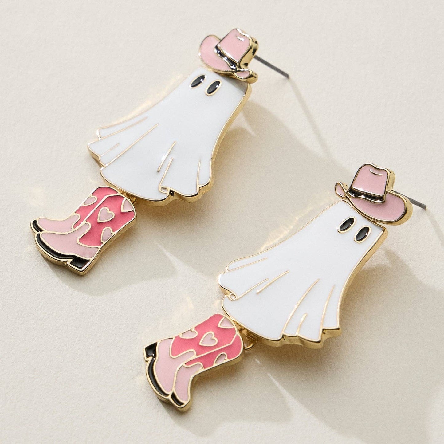 Cowgirl Ghost Enamel Earrings with Pink Boots - Nifty Decor & More