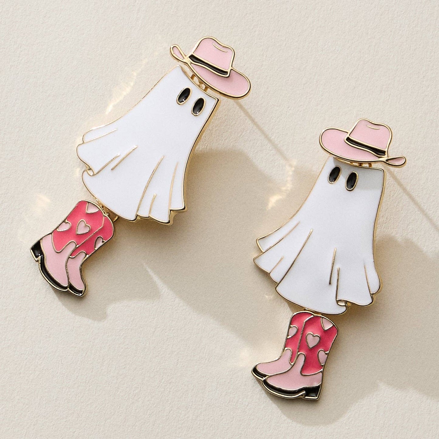Cowgirl Ghost Enamel Earrings with Pink Boots - Nifty Decor & More