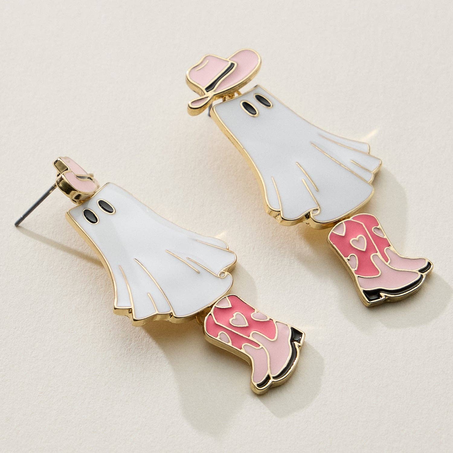 Cowgirl Ghost Enamel Earrings with Pink Boots - Nifty Decor & More