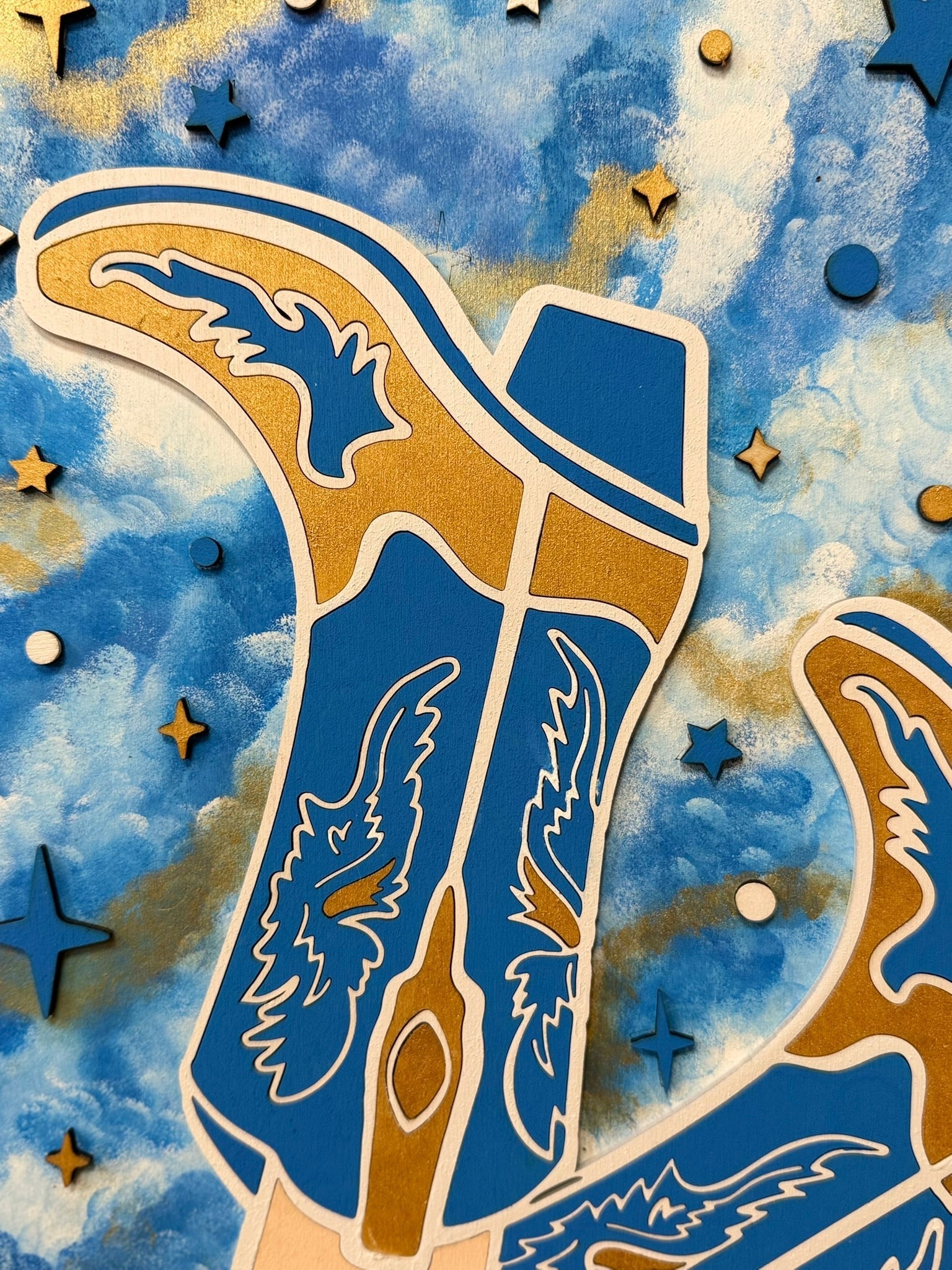 Cowgirl Wall Art with Gold Glitter Boots Handmade Country Home Decor - Nifty Decor & More