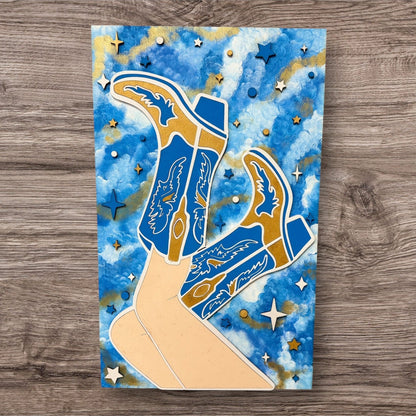 Cowgirl Wall Art with Gold Glitter Boots Handmade Country Home Decor - Nifty Decor & More