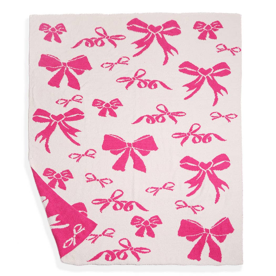 Cozy Ribbon Print Soft Throw Blanket, Chic Girly Design for Snuggling, Mother's Day Gift Idea, Coquette Style Home Decor - Nifty Decor & More