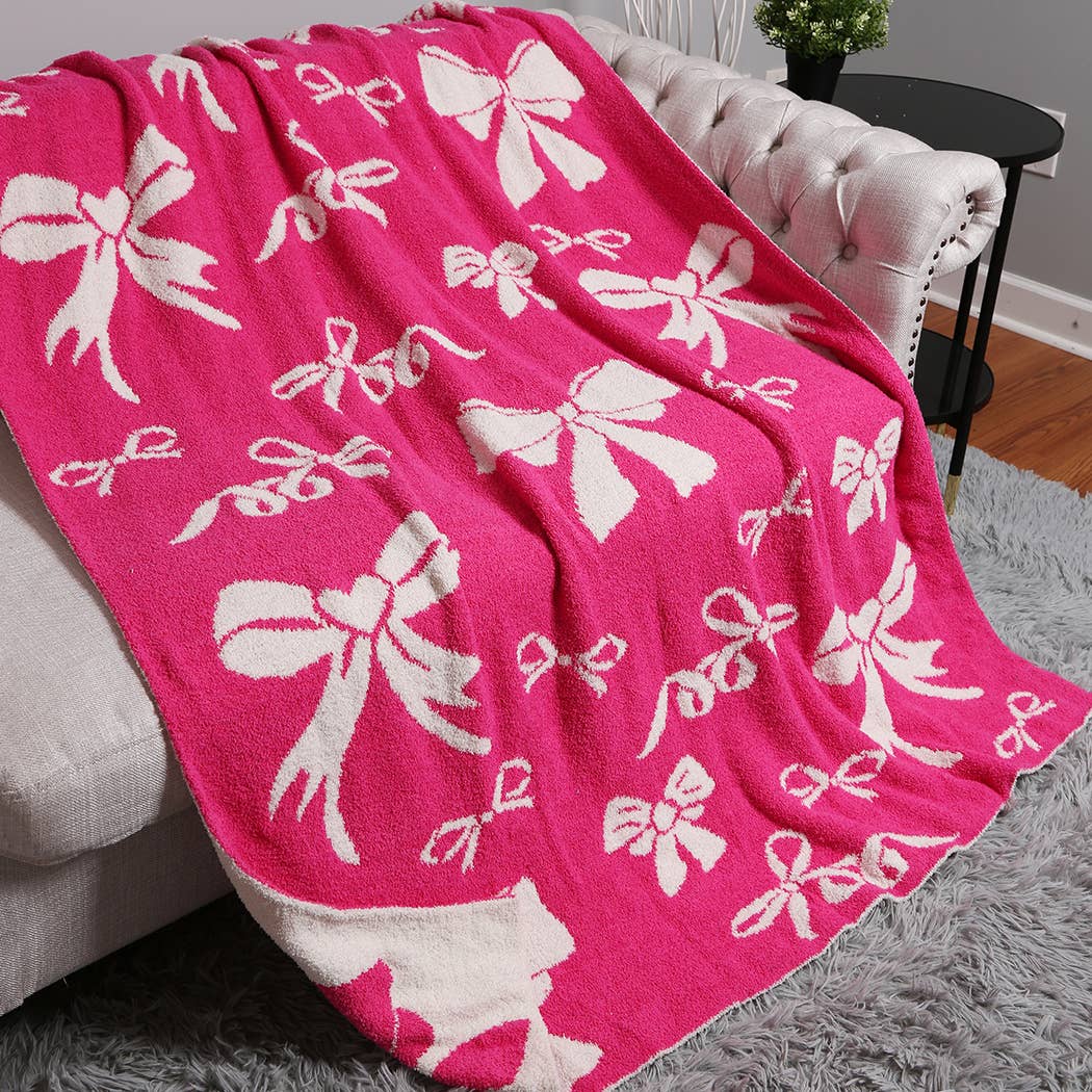 Cozy Ribbon Print Soft Throw Blanket, Chic Girly Design for Snuggling, Mother's Day Gift Idea, Coquette Style Home Decor - Nifty Decor & More