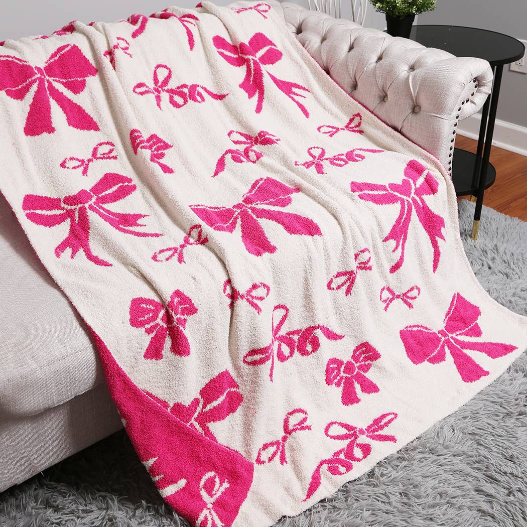 Cozy Ribbon Print Soft Throw Blanket, Chic Girly Design for Snuggling, Mother's Day Gift Idea, Coquette Style Home Decor - Nifty Decor & More