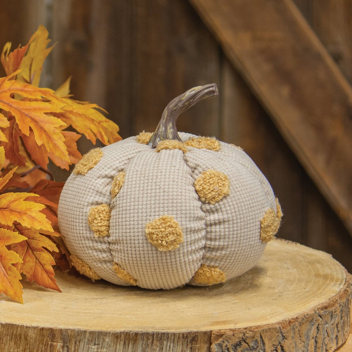Cream Plush Polka Dot Pumpkin - Nifty Decor & More