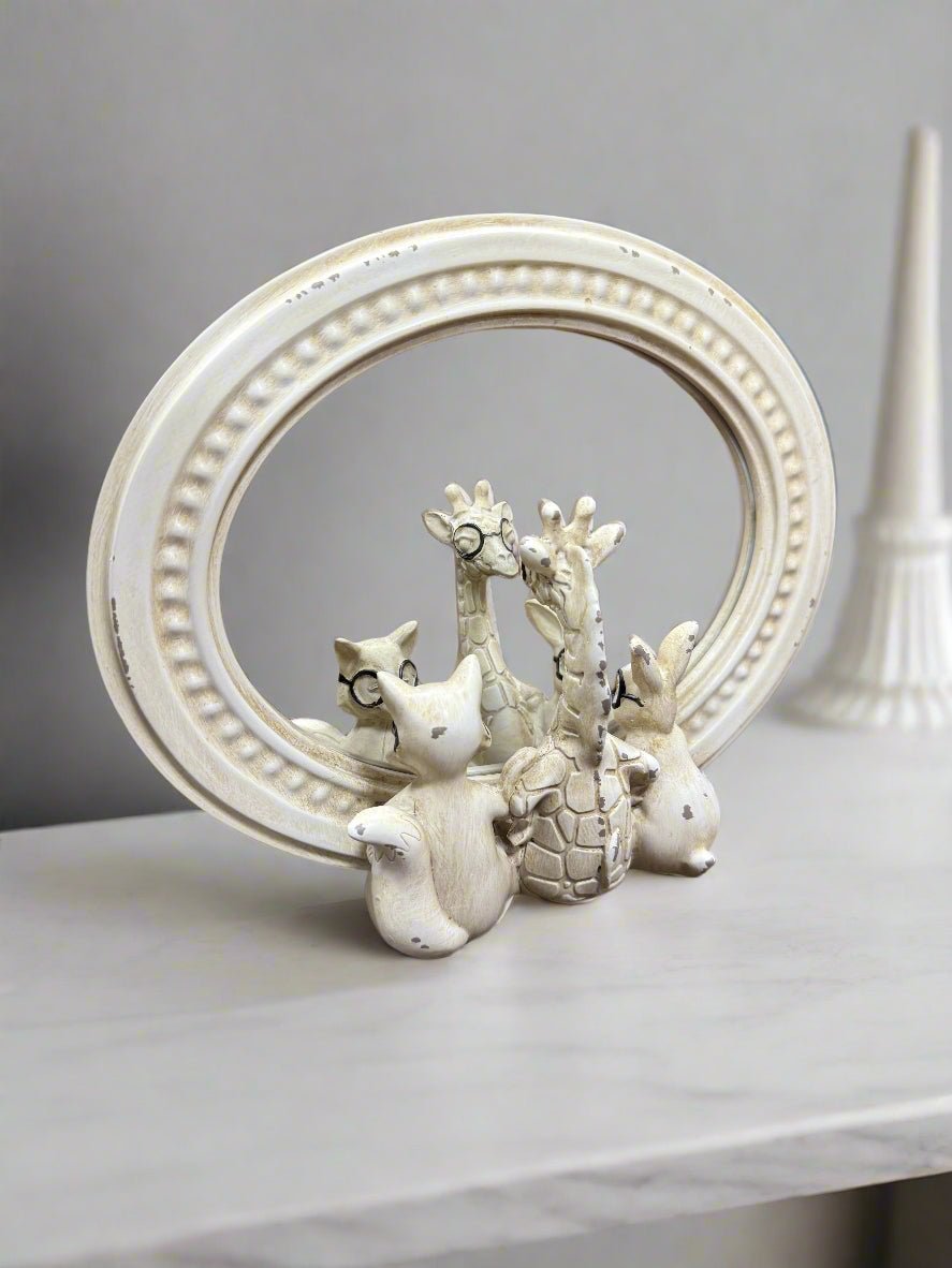 Critter Friends with Glasses - RAZ - 8.75" Mirrored Decor, Farmhouse Spring Decor, Unique Gift Idea for Animal Lovers animal figurine
