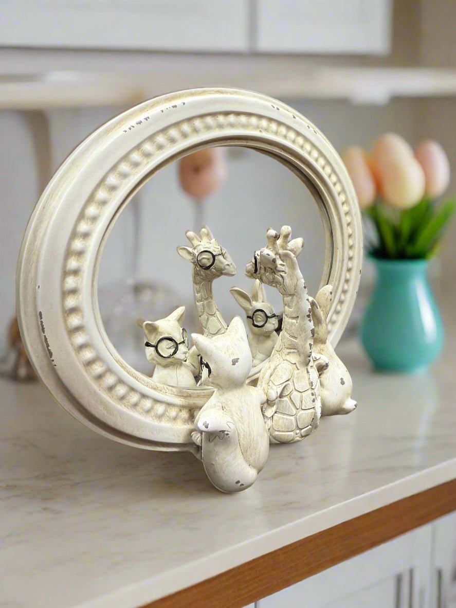 Critter Friends with Glasses - RAZ - 8.75" Mirrored Decor, Farmhouse Spring Decor, Unique Gift Idea for Animal Lovers animal figurine