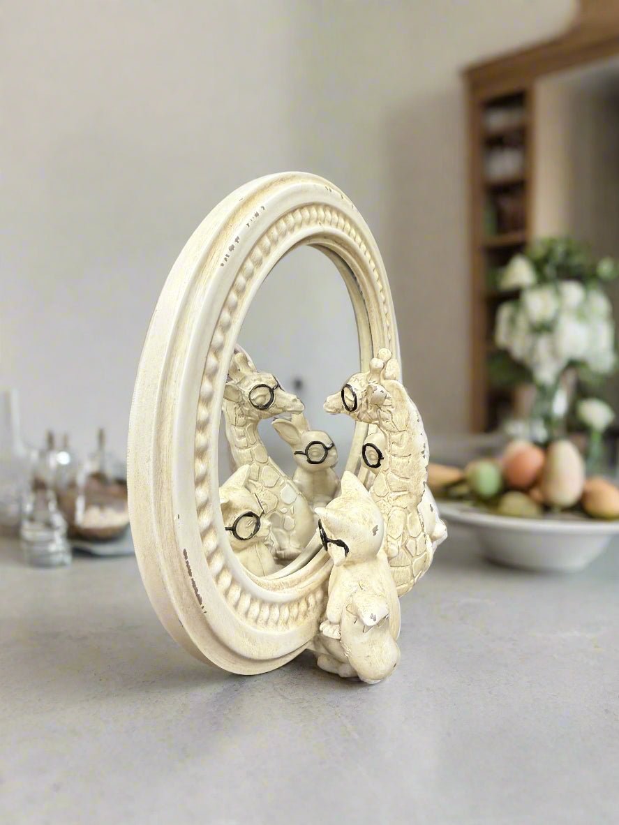 Critter Friends with Glasses - RAZ - 8.75" Mirrored Decor, Farmhouse Spring Decor, Unique Gift Idea for Animal Lovers animal figurine
