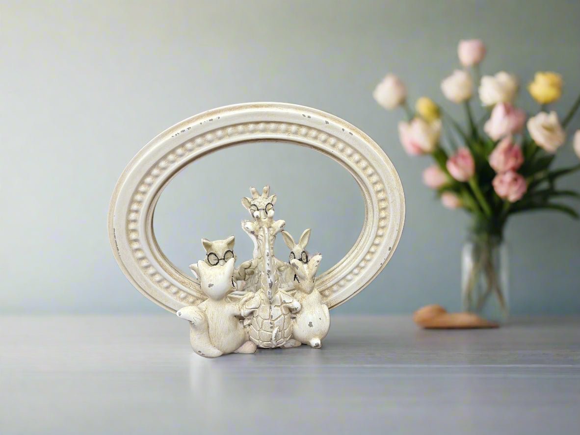 Critter Friends with Glasses - RAZ - 8.75" Mirrored Decor, Farmhouse Spring Decor, Unique Gift Idea for Animal Lovers animal figurine