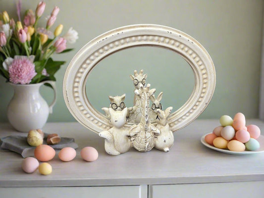 Critter Friends with Glasses - RAZ - 8.75" Mirrored Decor, Farmhouse Spring Decor, Unique Gift Idea for Animal Lovers animal figurine