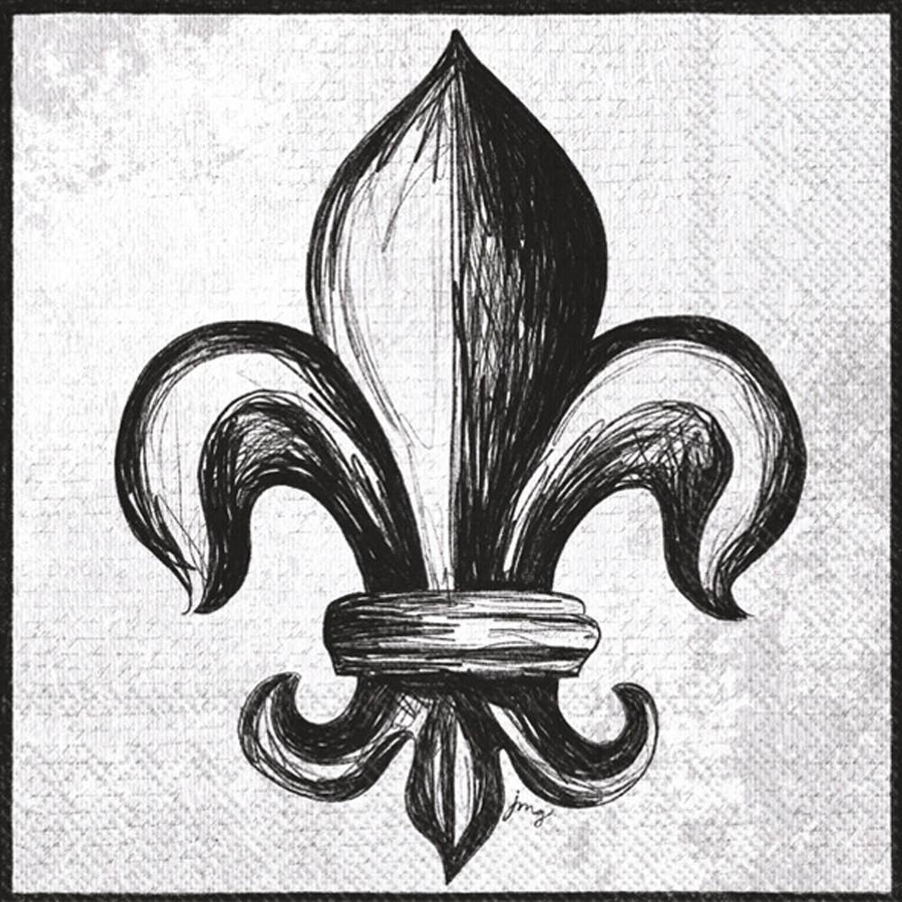 Croquis Fleur De Lis Cocktail Napkins, Elegant Paper Napkins for Parties & Events, Stylish Barware Gift Pack of 20 Cocktail Napkins