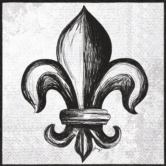 Croquis Fleur De Lis Cocktail Napkins, Elegant Paper Napkins for Parties & Events, Stylish Barware Gift Pack of 20 Cocktail Napkins