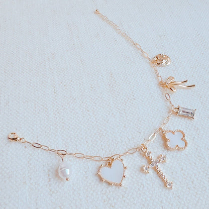 Cross & Clover Multi Charm Bracelet, Lucky, Stylish Statement Jewelry, Perfect Gift for Her Accessories