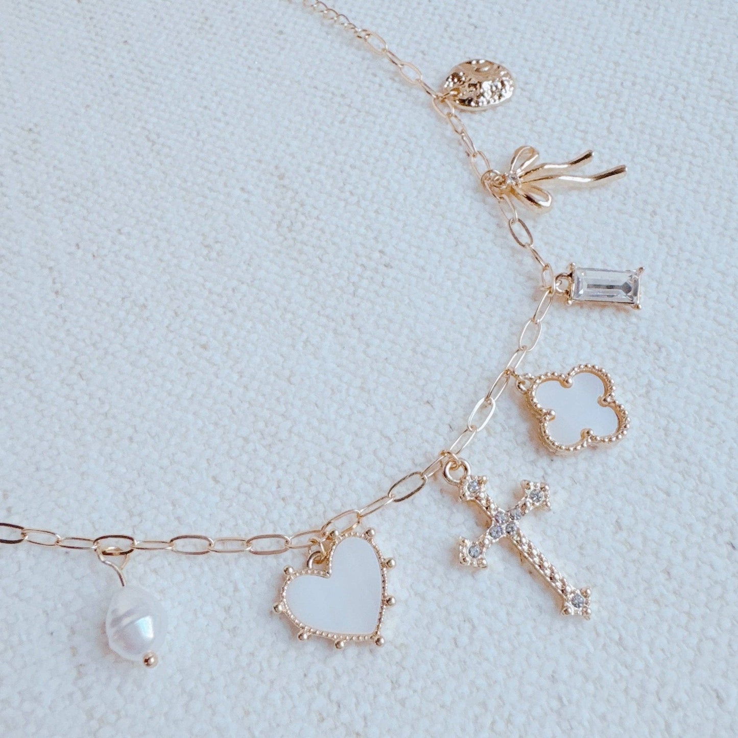 Cross & Clover Multi Charm Bracelet, Lucky, Stylish Statement Jewelry, Perfect Gift for Her - Nifty Decor & More