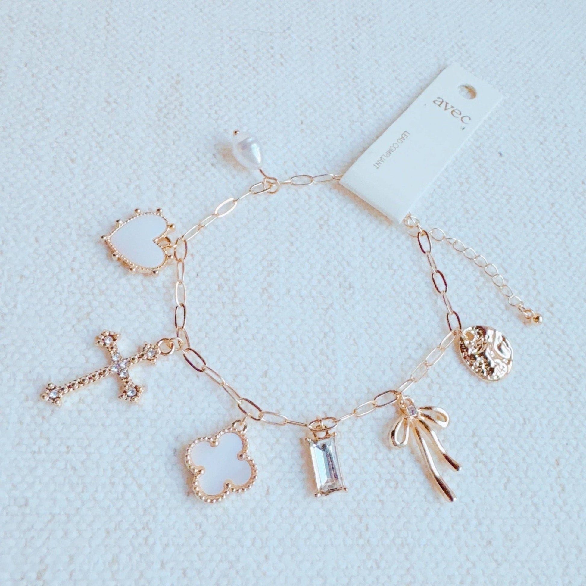 Cross & Clover Multi Charm Bracelet, Lucky, Stylish Statement Jewelry, Perfect Gift for Her Accessories