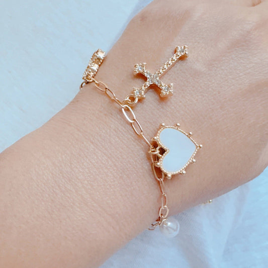 Cross & Clover Multi Charm Bracelet, Lucky, Stylish Statement Jewelry, Perfect Gift for Her Accessories
